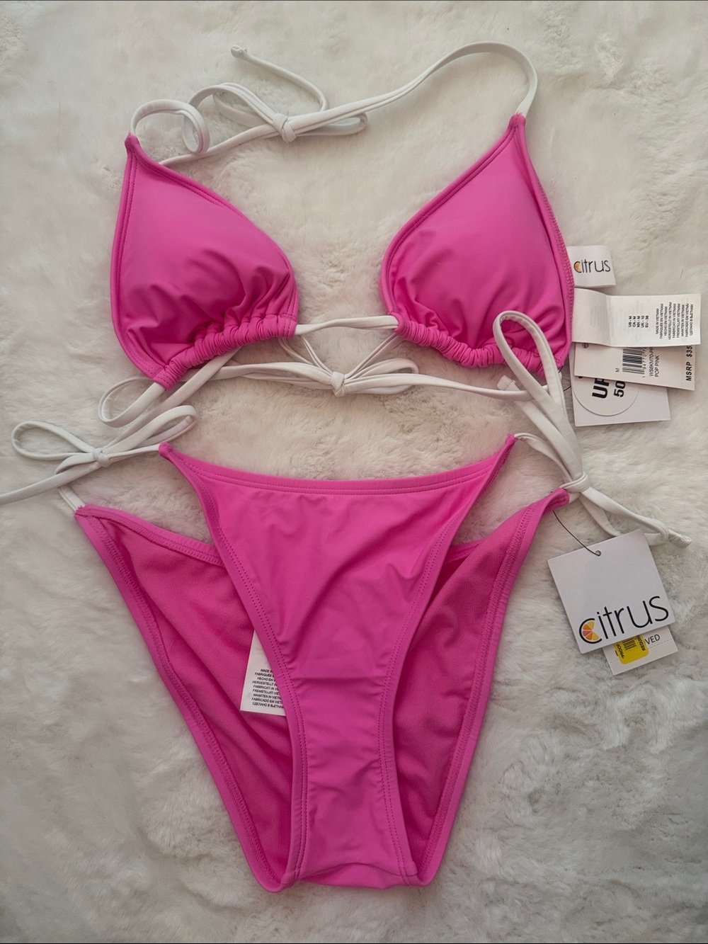 Citrus hot Pink flattering Triangle String Bikini Set (new with tags)